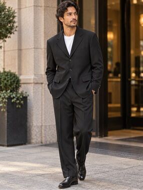 Giuliano Couture Men’s Black Herringbone 2 Piece Suit 40R Classic Tailored